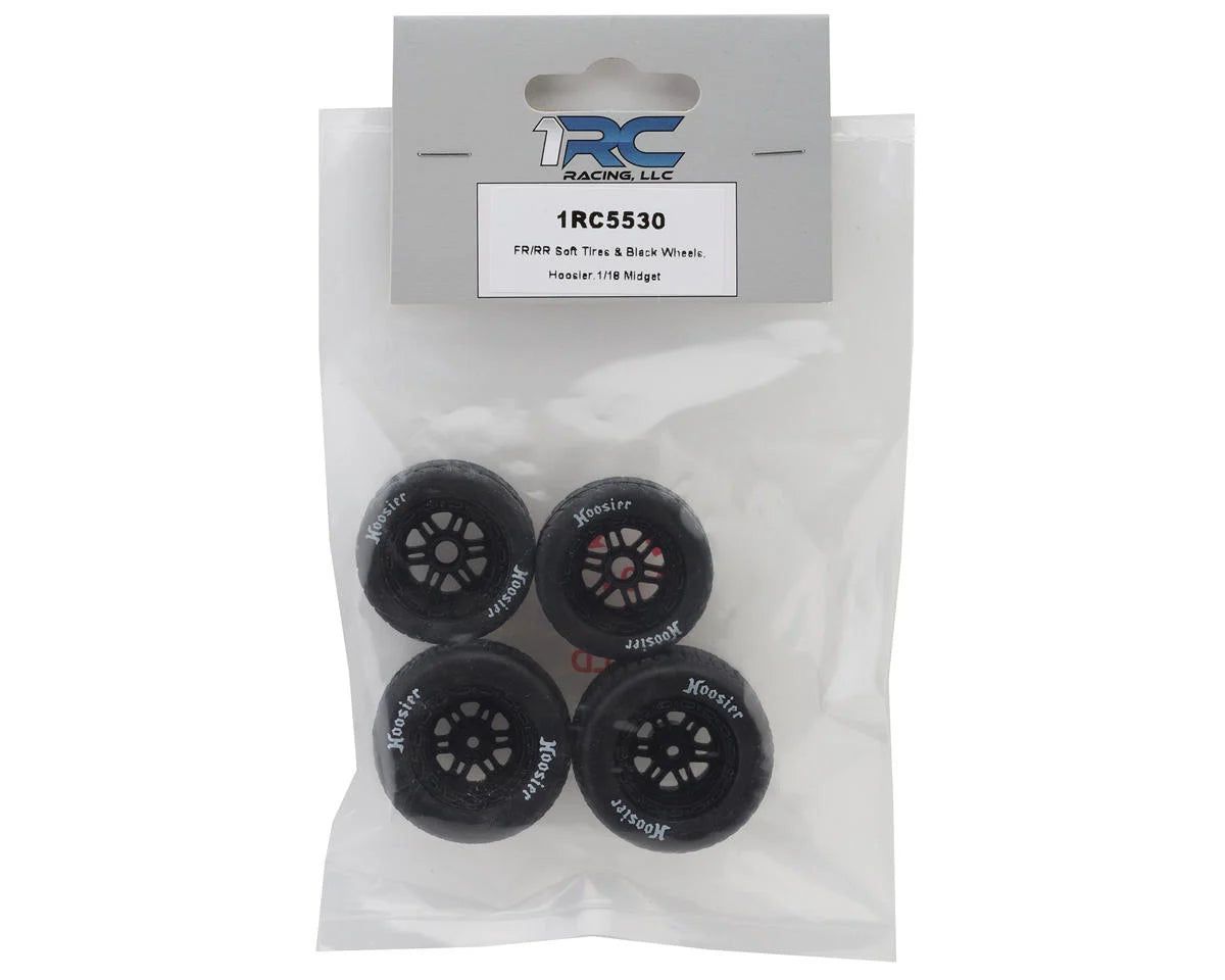 1RC Racing Pre-Mounted 1/18 Midget Hoosier Tires (Black) (4) (F/R) (Soft)