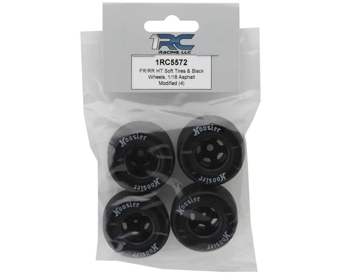 1RC Racing Pre-Mounted 1/18 Asphalt Modified Hoosier Tires (Black) (4) (F/R) (Soft)