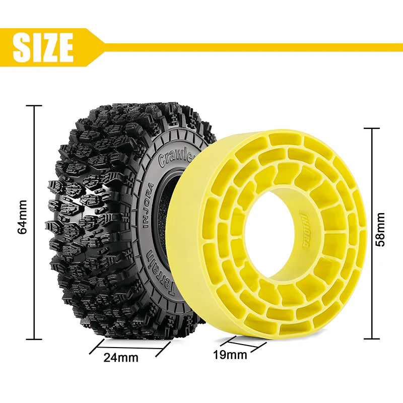 INJORA 1.0" 64*24mm Tires & Silicone Rubber Inserts Combo (4) (T1011)