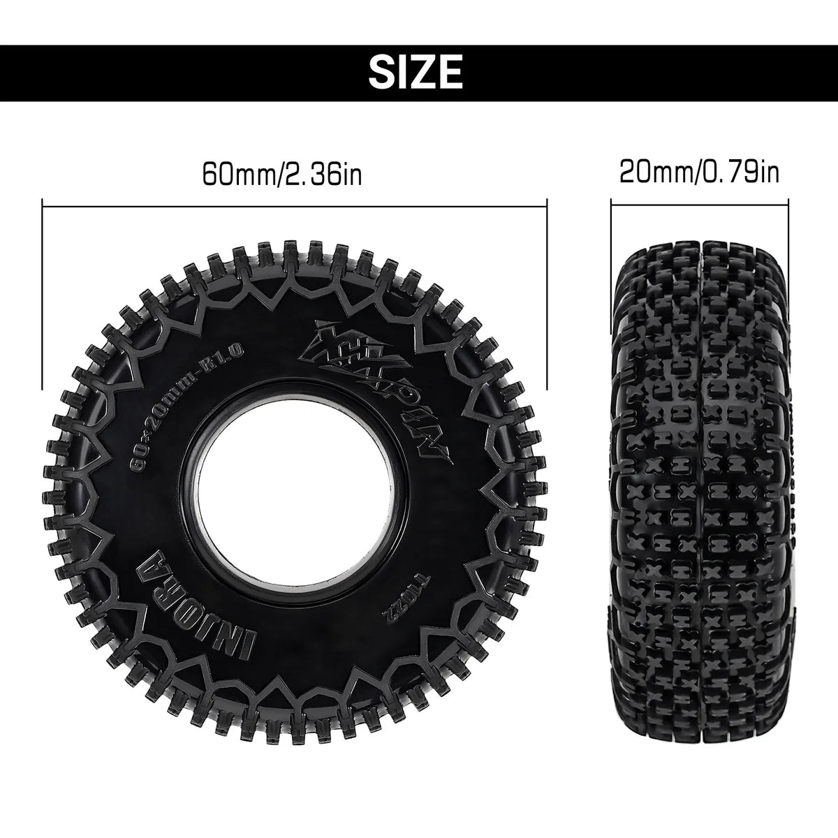 INJORA 1.0" 60*20mm XHX Pin Tires (T1022P)