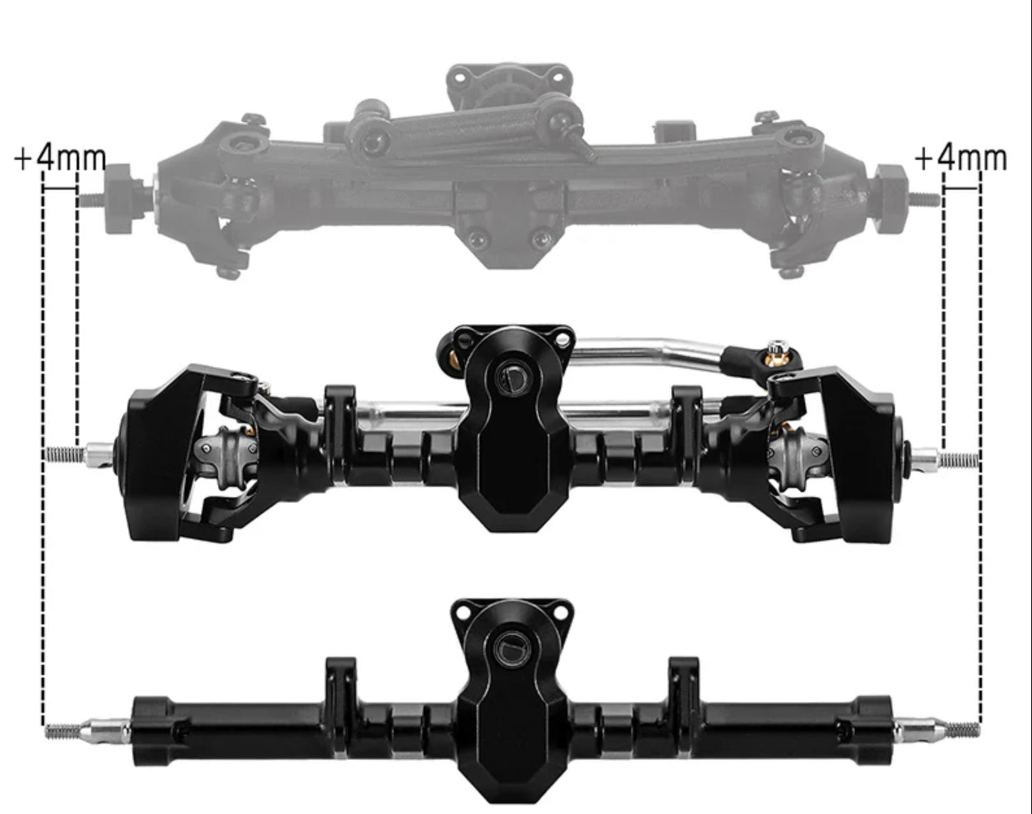 INJORA +4mm ProSteer Double Joint Aluminum Axle for 1/24 SCX24