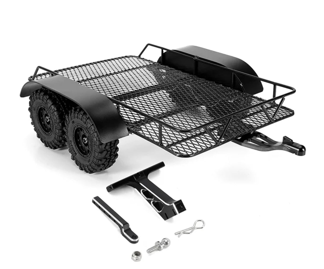 INJORA Metal Trailer with Aluminum Hitch Mount for 1/24 Axial SCX24