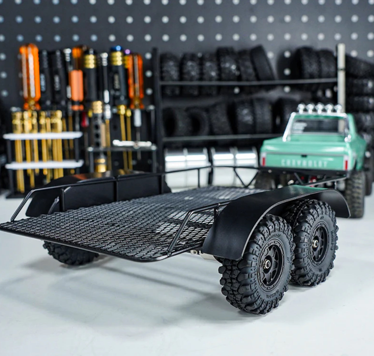 INJORA Metal Trailer with Aluminum Hitch Mount for 1/24 Axial SCX24