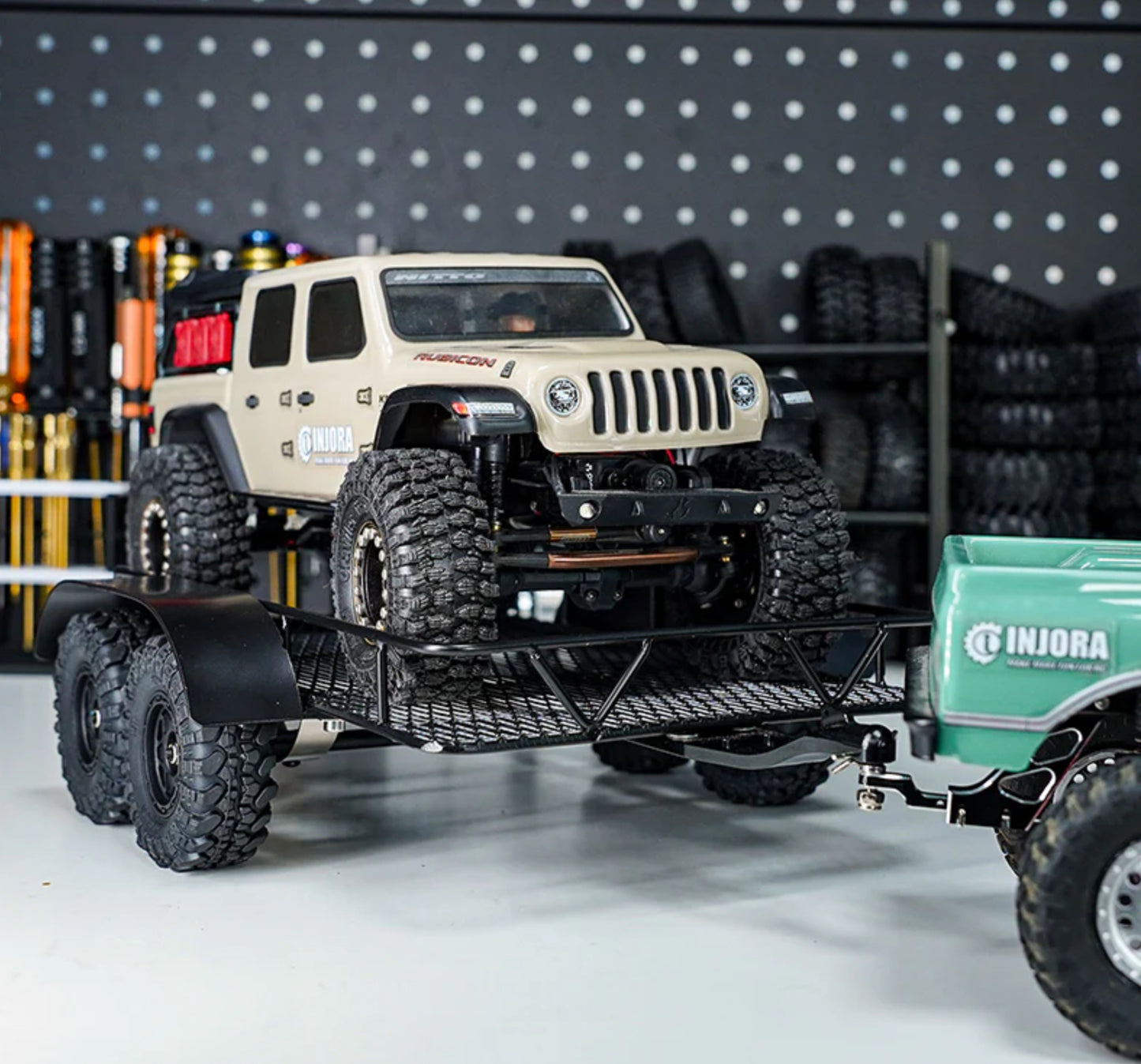 INJORA Metal Trailer with Aluminum Hitch Mount for 1/24 Axial SCX24