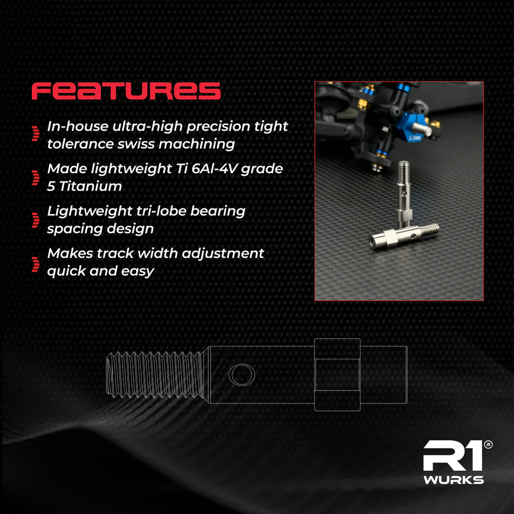 R1WURKS (B7 Series) Titanium Hex Adapter Axles, Front