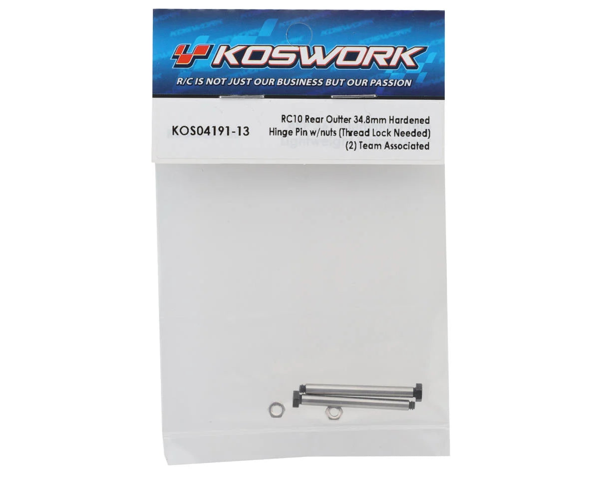 Koswork RC10 34.8mm Hardened Steel Rear Outer Hinge Pin (2) w/Low Profile Nuts