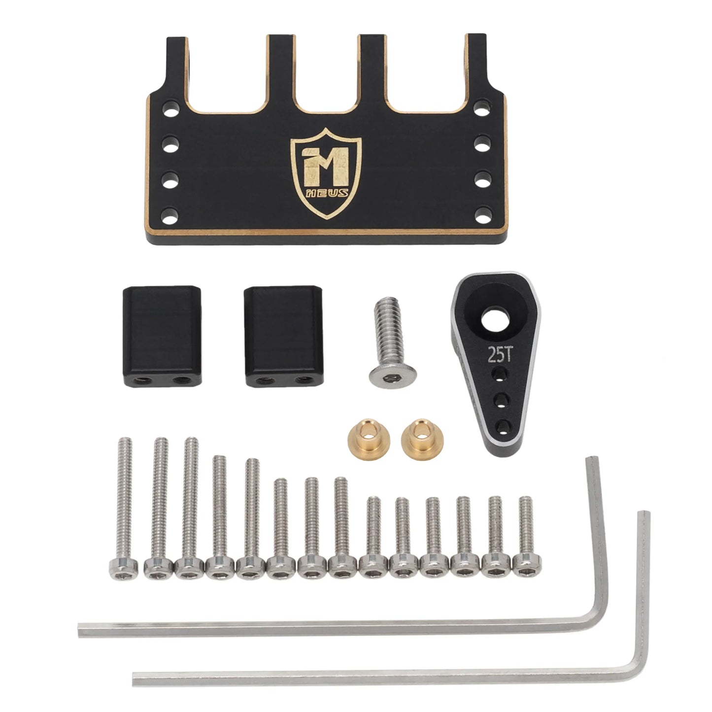 MEUS Racing Adjustable Brass Servo Mount + Steering Horn for SCX24 C10 JLU Bronco Axial 1/24 RC Crawler Car Upgrade Parts (Brass Mount + Arm)