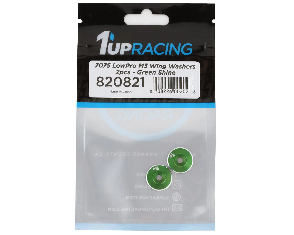 1UP Racing 3mm LowPro Wing Washers (Green Shine) (2)