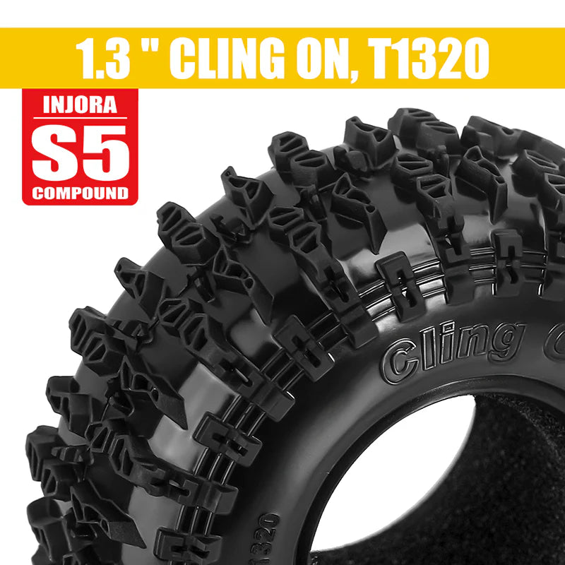 INJORA 1.3" 70*26mm Cling On Tires & Silicone Rubber Inserts Combo (4)