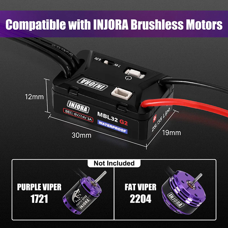 INJORA MBL32 G2 Waterproof Micro Brushless ESC for 1/18 TRX4M Ascent18 1/24 SCX24