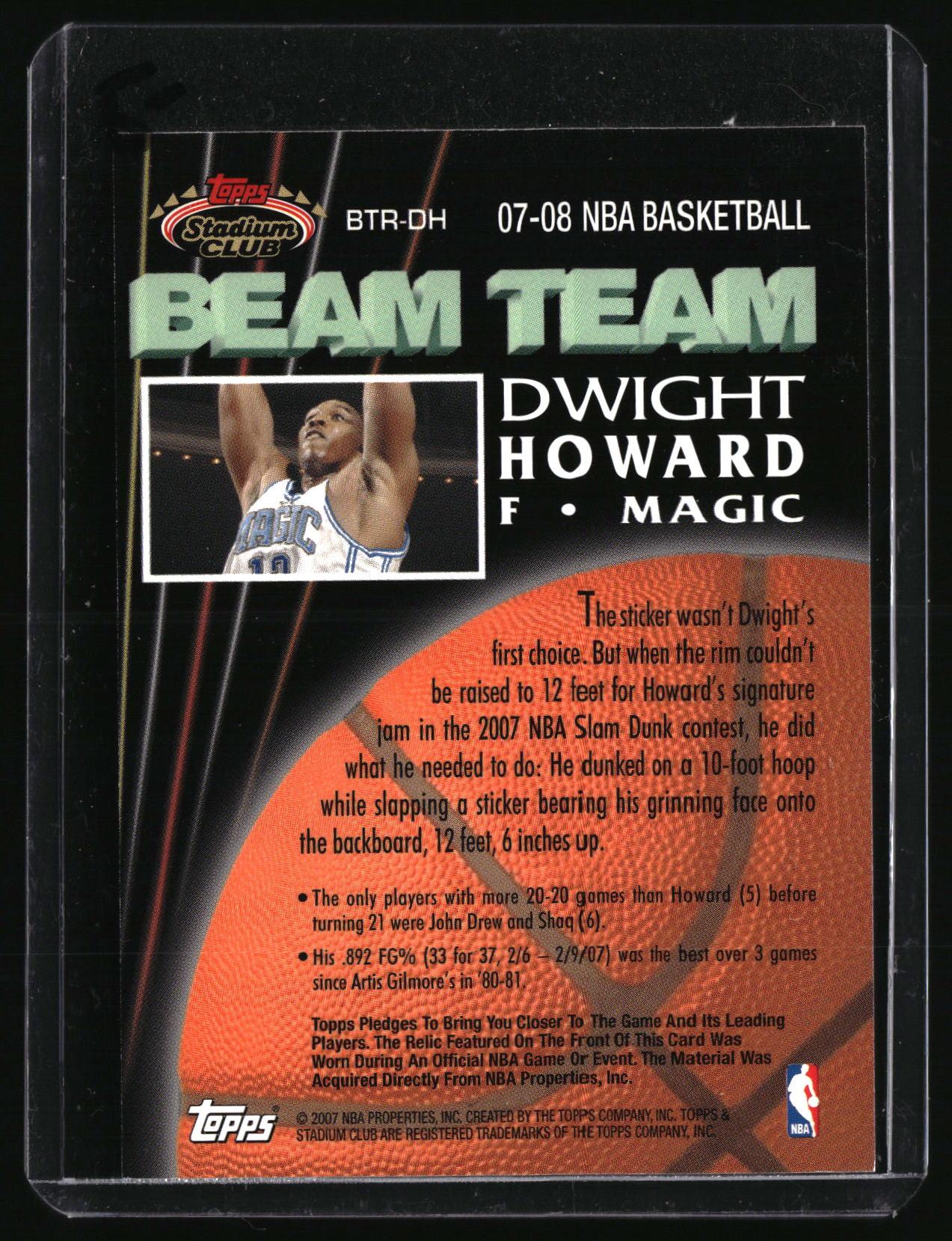 2007-08 Stadium Club #BTR-DH Dwight Howard Beam Team Relics