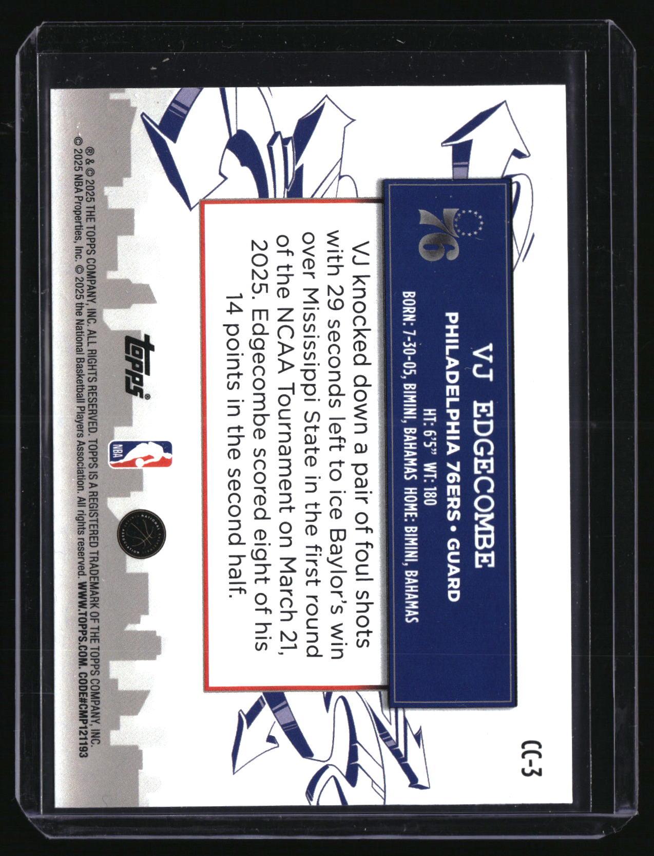 2025-26 Topps #CC-3 VJ Edgecombe Clutch City Prospects Holo Foil