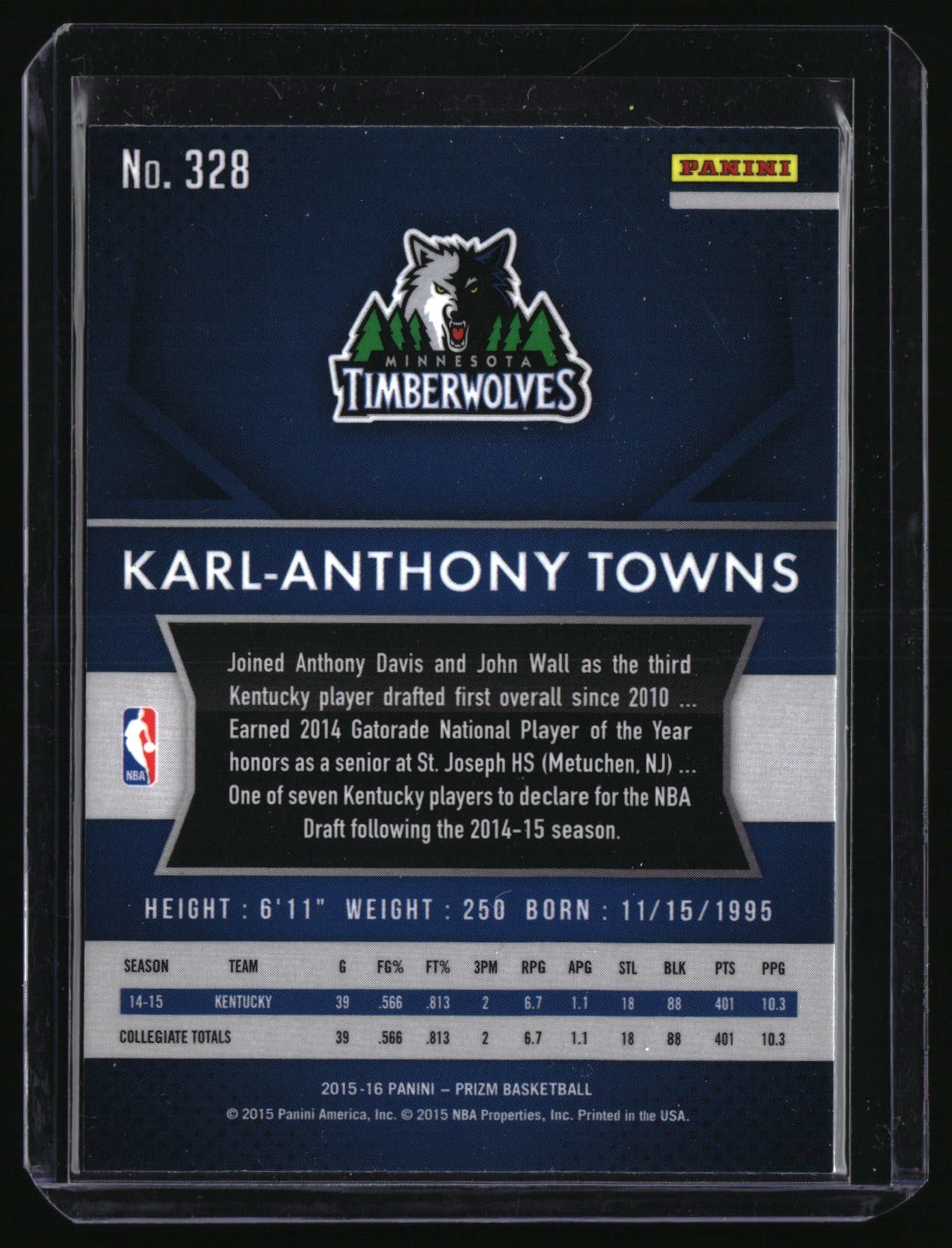 2015-16 Panini Prizm #328 Karl-Anthony Towns
