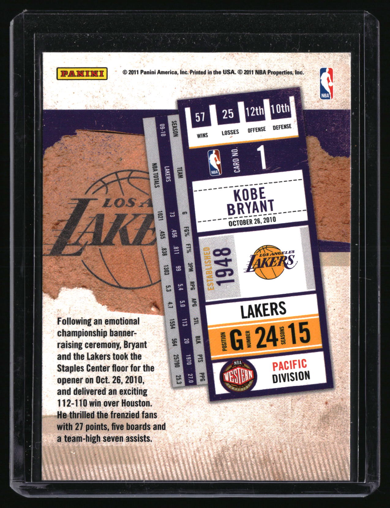 2010-11 Playoff Contenders Patches #1 Kobe Bryant