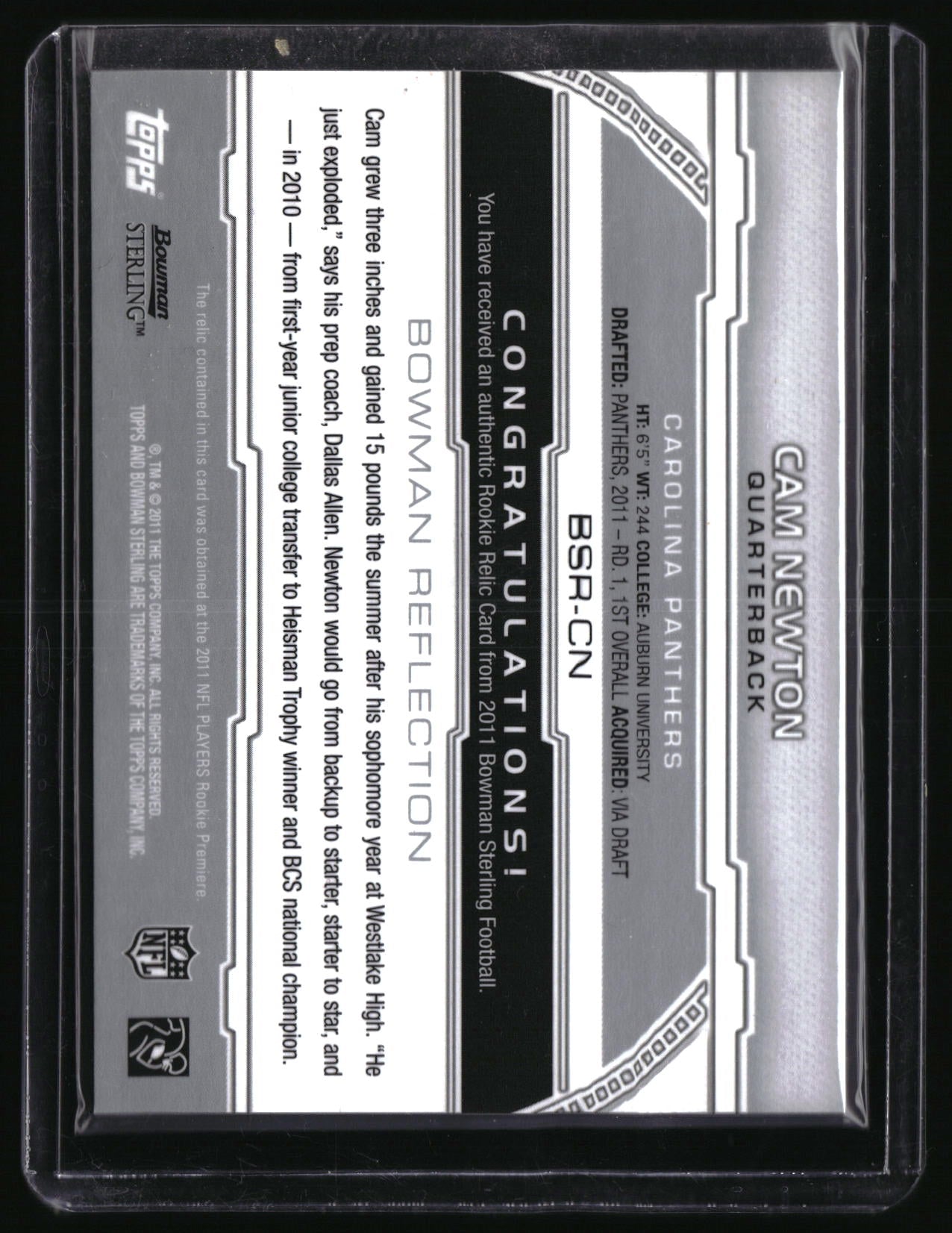 2011 Bowman Sterling #BSR-CN Cam Newton Relic