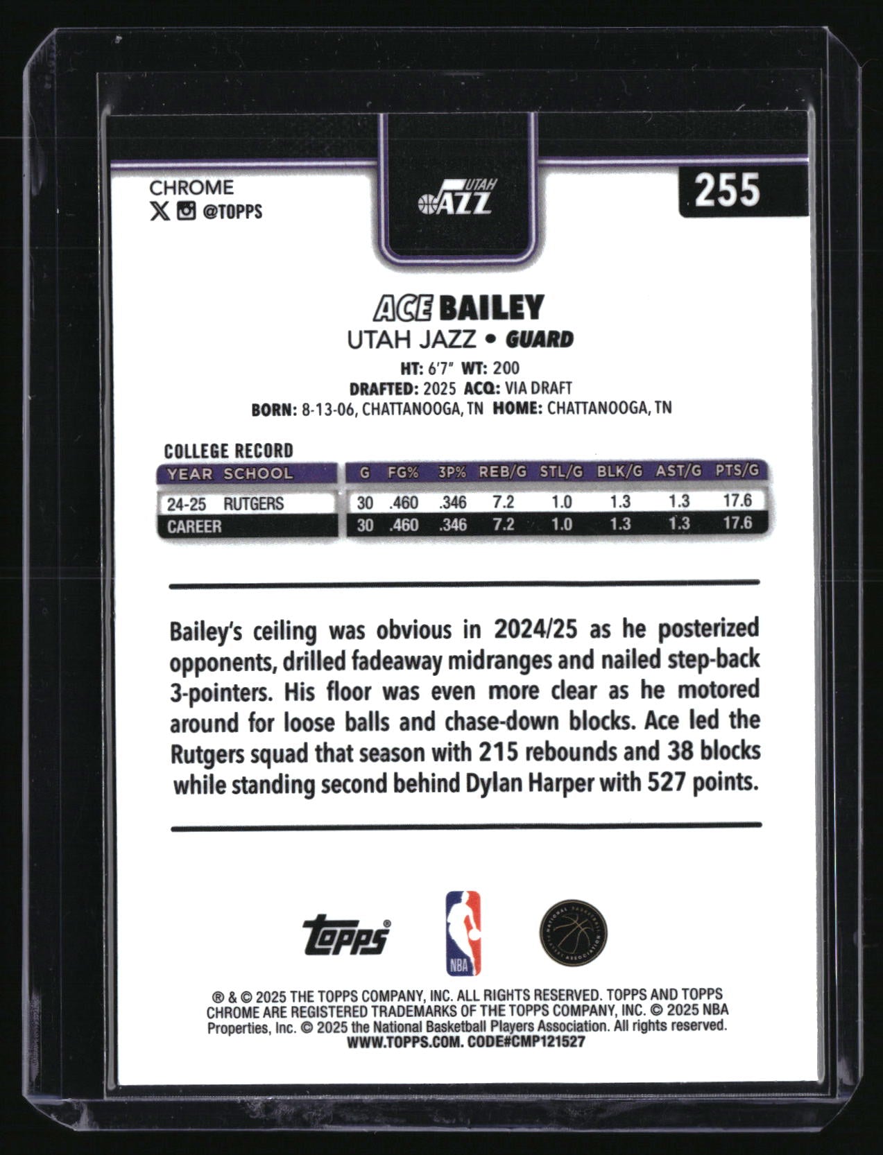 2025-26 Topps Chrome #255 Ace Bailey R