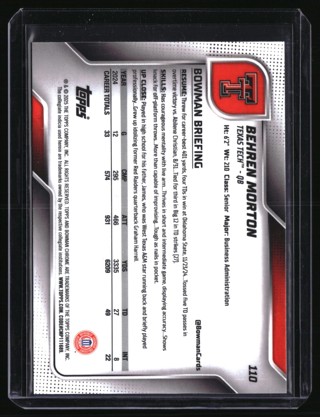 2025 Bowman University Chrome #110 Behren Morton Refractor