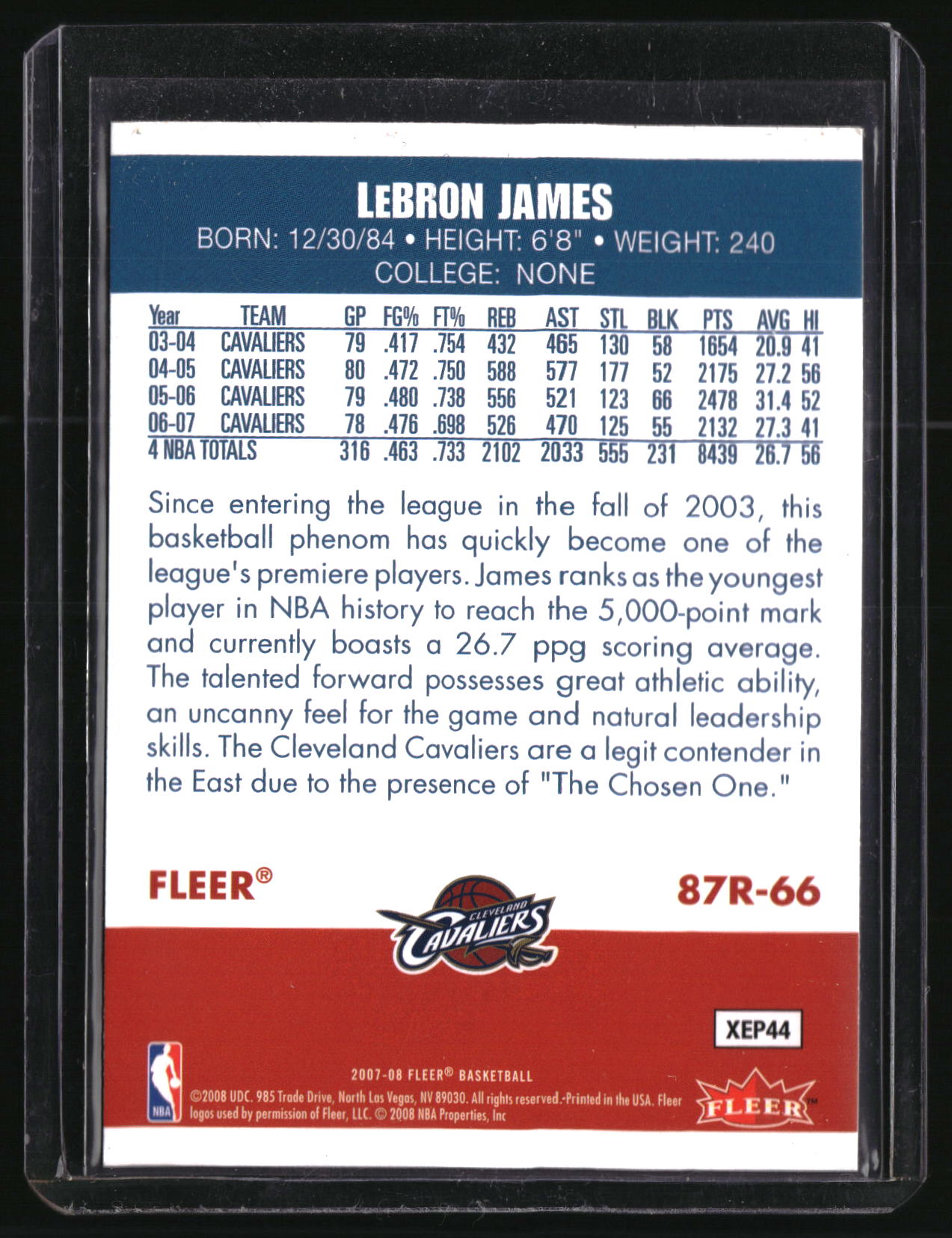 2007-08 Fleer #87R-66 LeBron James 87-88 Retro