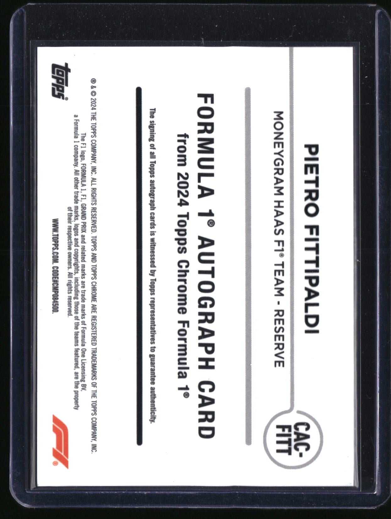 2024 Topps Chrome Formula 1 #CAC-FITT Pietro Fittipaldi Chrome Autographs