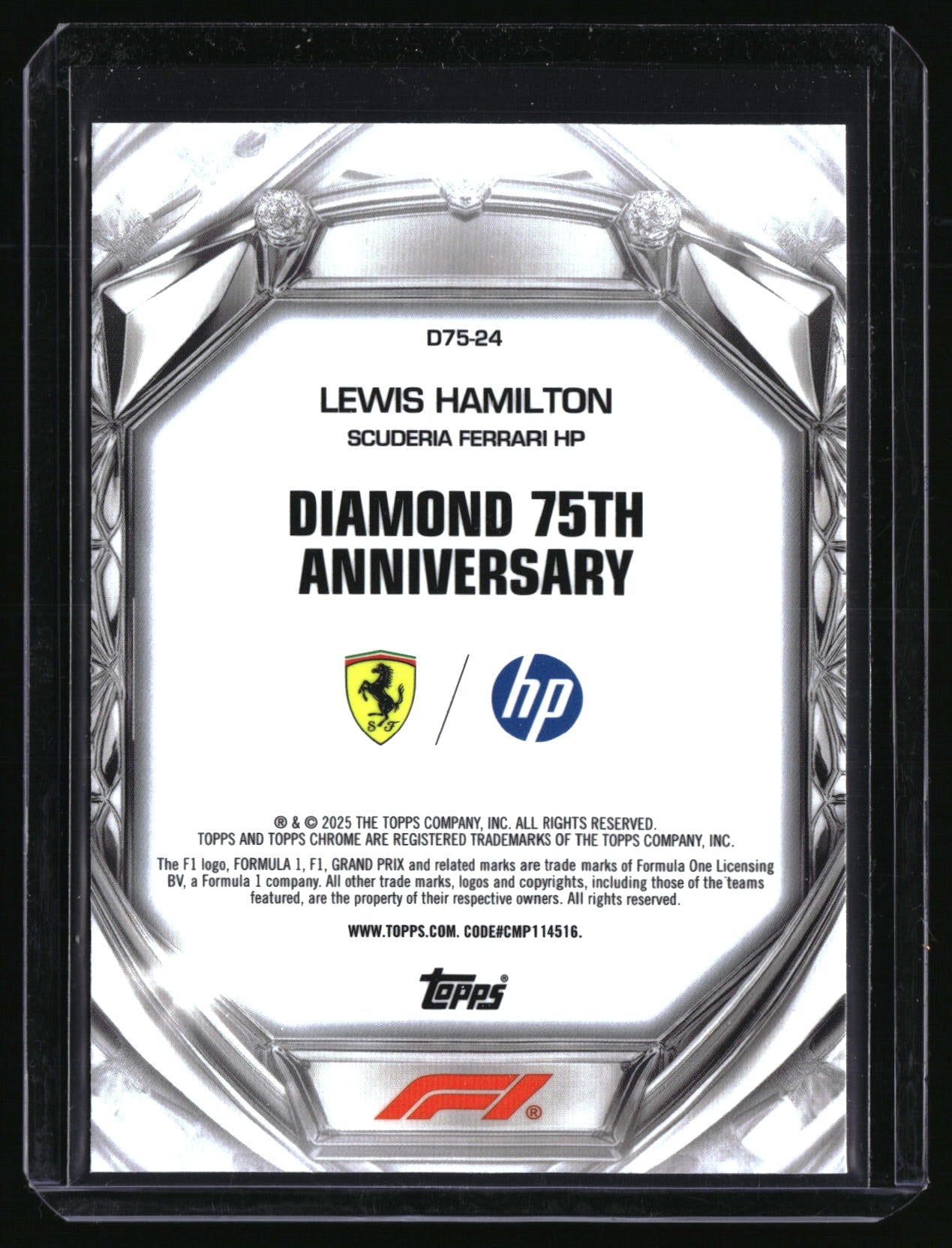 2025 Topps Chrome Formula 1 #D75-24 Lewis Hamilton Diamond 75th Anniversary