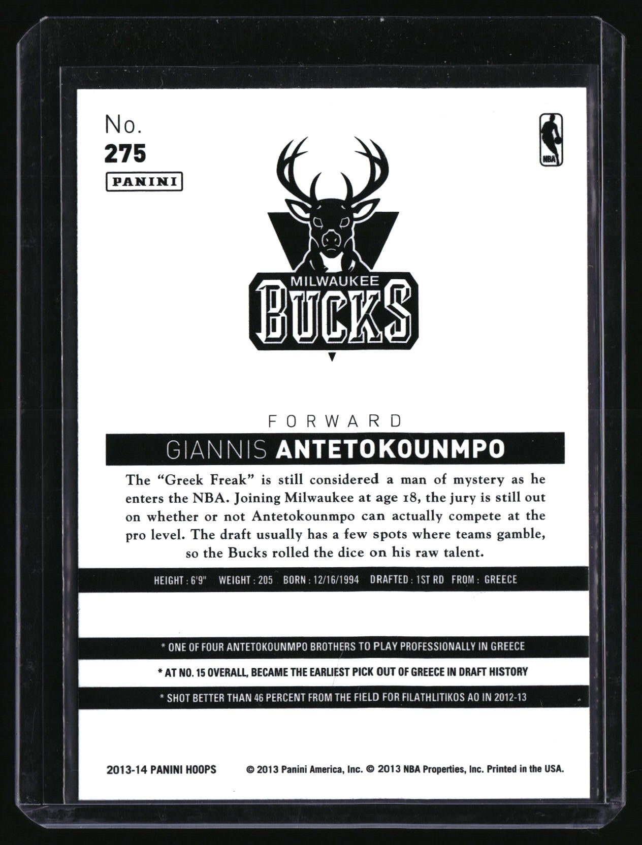 2013-14 Hoops #275 Giannis Antetokounmpo