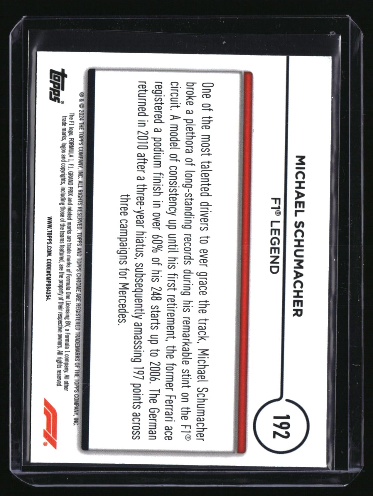 2024 Topps Chrome Formula 1 #192 Michael Schumacher Purple / Green Refractors