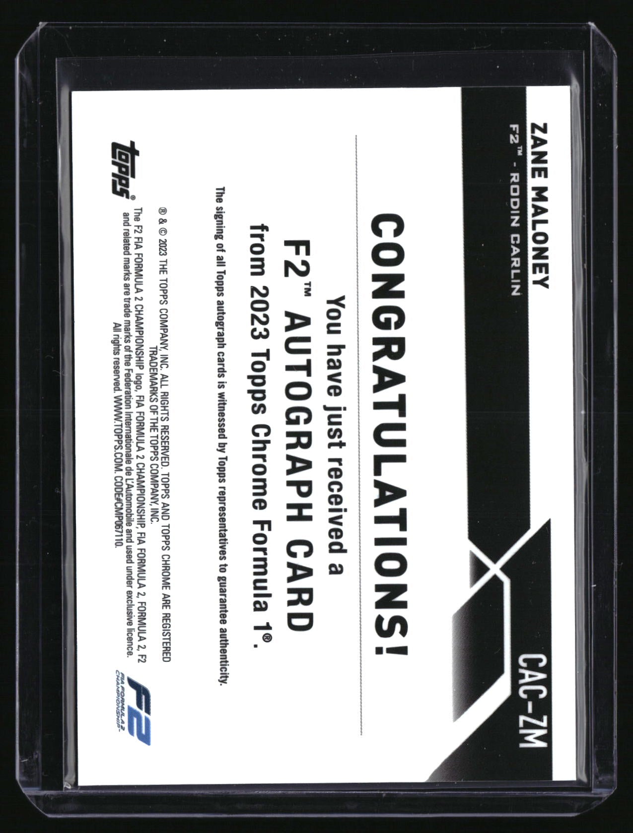 2023 Topps Chrome Formula 1 #CAC-ZM Zane Maloney Chrome Autographs 17/50