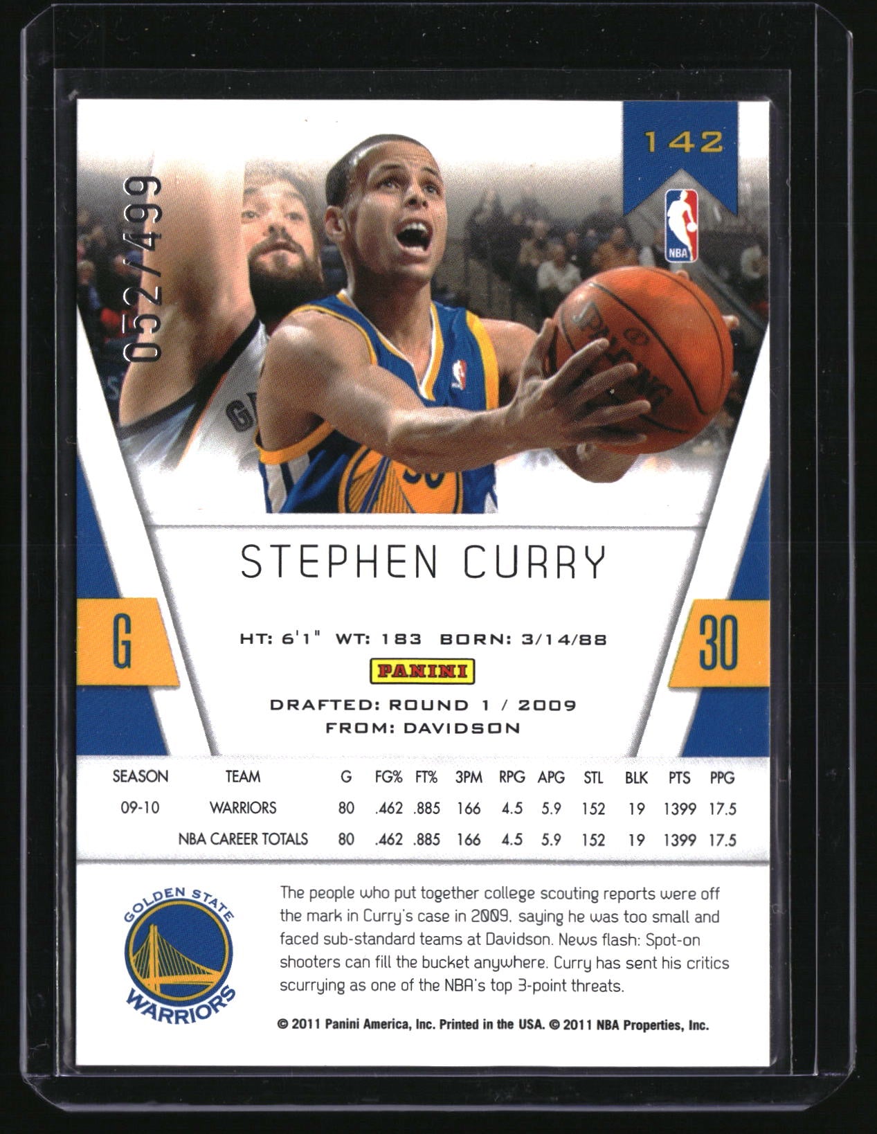 2010-11 Panini Totally Certified #142 Stephen Curry Totally Red #/499