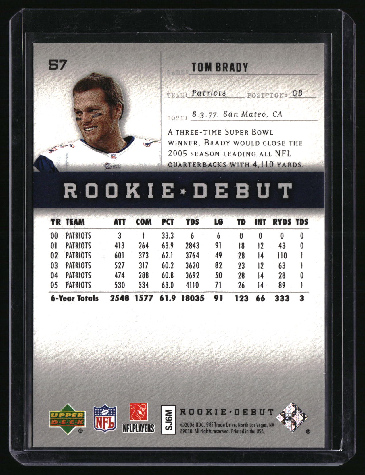 2006 Upper Deck Rookie Debut #57 Tom Brady Holofoil #/325