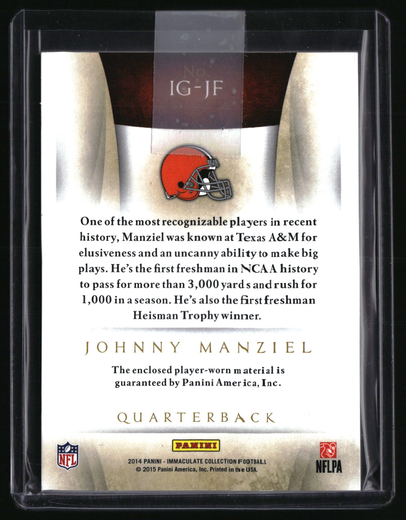 2014 Panini Immaculate Collection #IG-JF Johnny Manziel Gloves Logos #/30