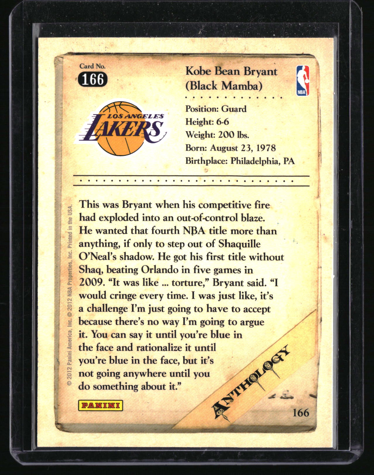 2012-13 Panini Kobe Anthology #166 Kobe Bryant 20/24