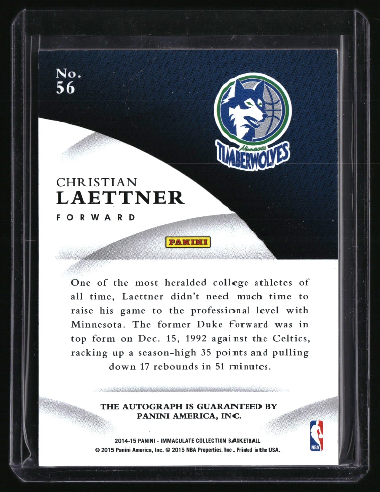2014-15 Panini Immaculate Collection #56 Christian Laettner INK Gold #/10