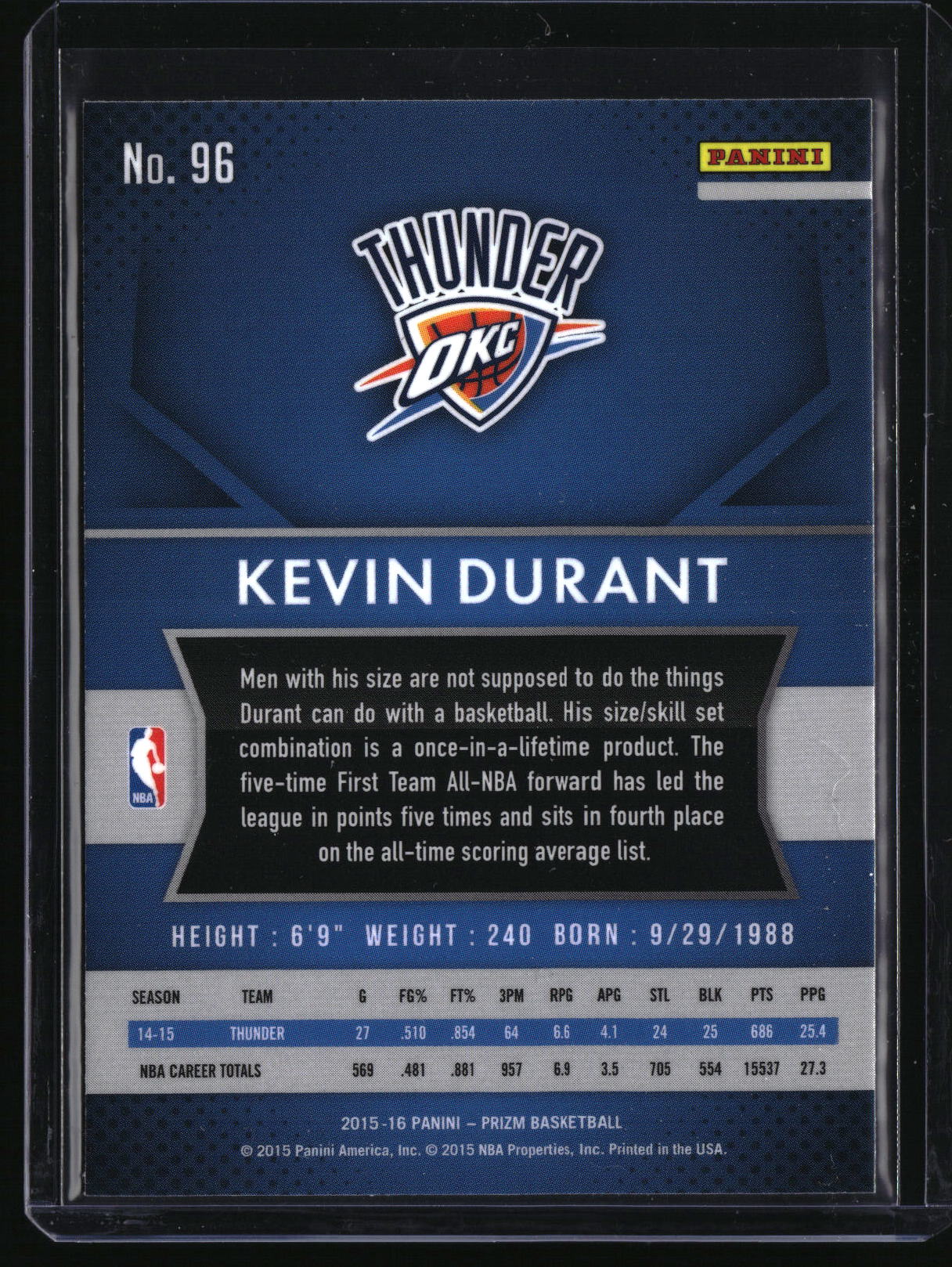 2015-16 Panini Prizm #96 Kevin Durant