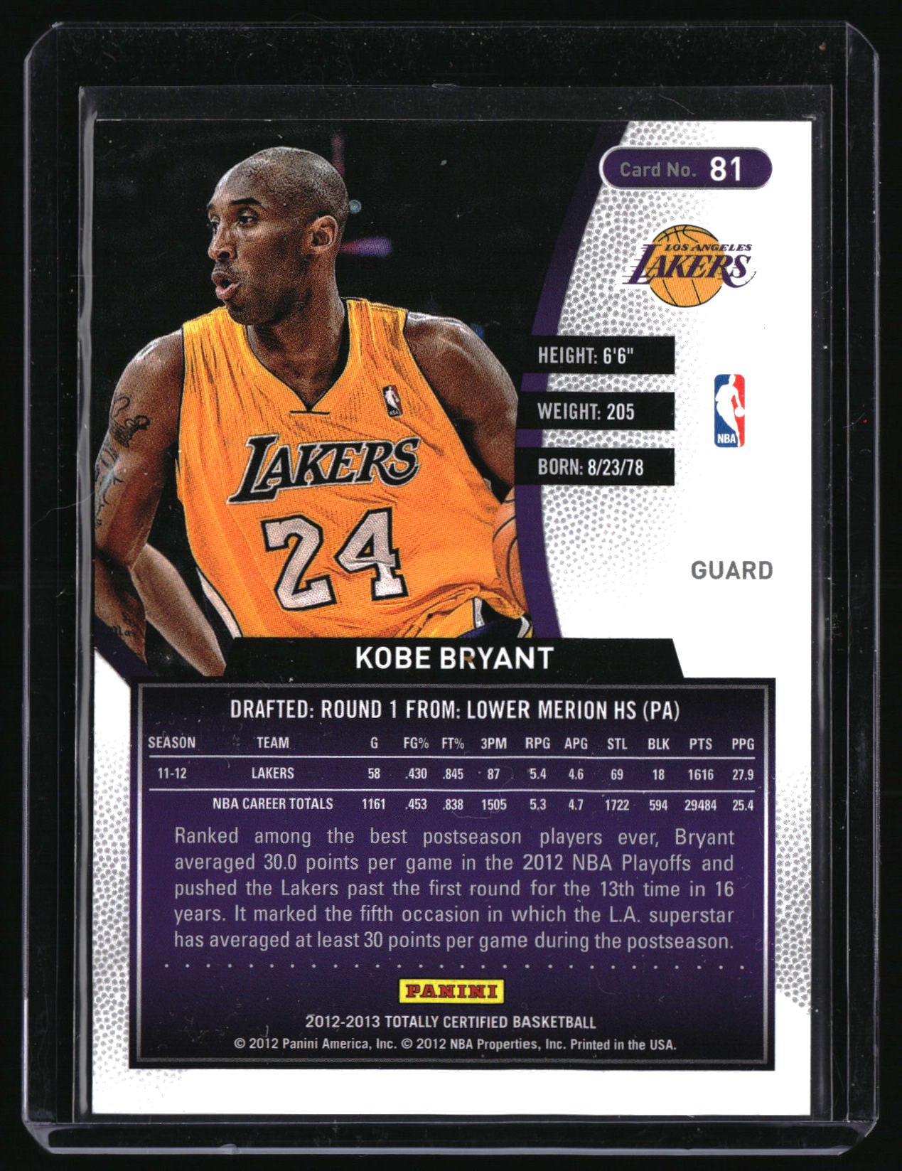 2012-13 Panini Totally Certified #81 Kobe Bryant Totally Red #/499