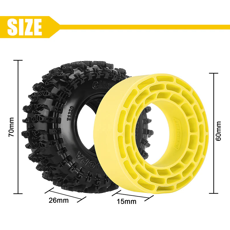 INJORA 1.3" 70*26mm Cling On Tires & Silicone Rubber Inserts Combo (4)