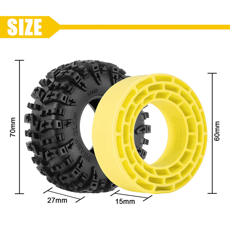 INJORA 1.3" 70*27mm Swamp Claw Tires & Silicone Rubber Inserts Combo (4)