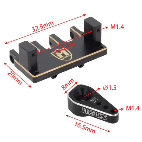 MEUS Racing Adjustable Brass Servo Mount + Steering Horn for SCX24 C10 JLU Bronco Axial 1/24 RC Crawler Car Upgrade Parts (Brass Mount + Arm)
