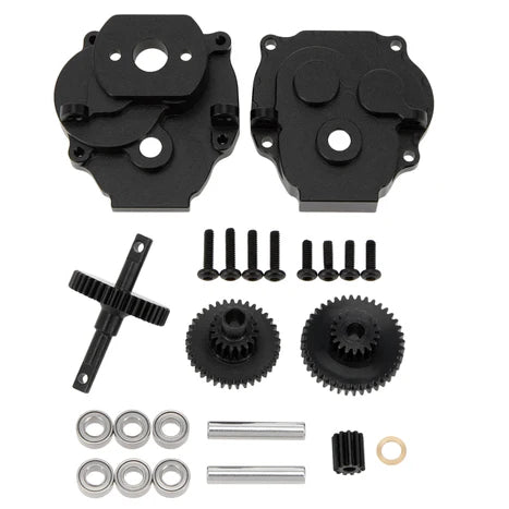 MEUS RACING Metal Gearbox Assembly Aluminum Transmission Housing with Steel Internal Gears for TRX-4M TRX4M 1/18 RC Crawler Car Upgrade Parts - BLACK