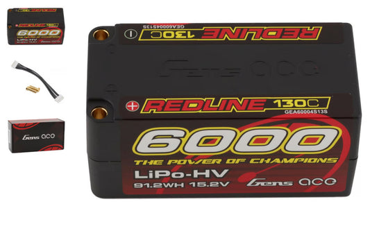 Gens Ace Redline 4S LiHV LiPo Battery 130C (15.2V/6000mAh) w/5mm Bullets (Hard Case)