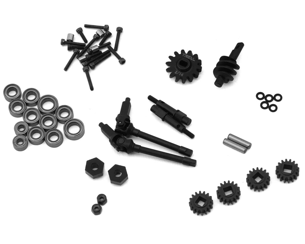 Treal Hobby Axial SCX24 Front Portal Axle Upgrade Kit (Black/Red)