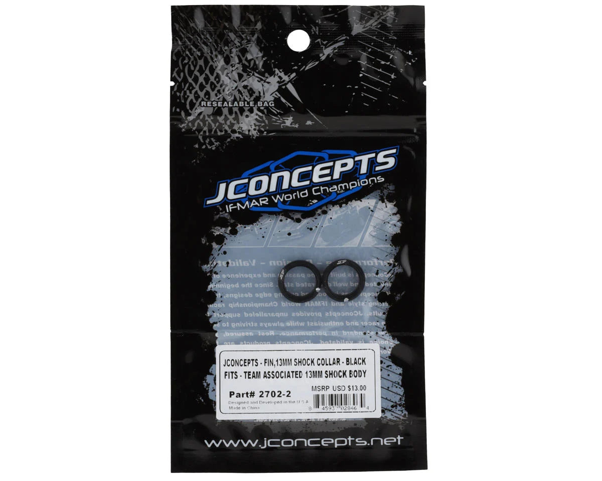 JConcepts Team Associated Fin Aluminum 13mm Shock Collars (Black) (2)