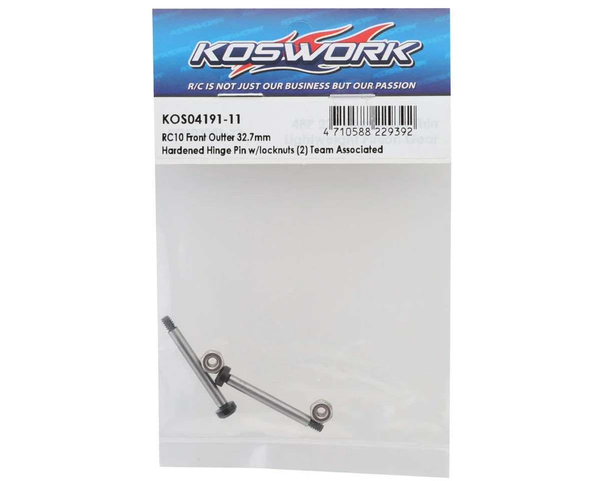 Koswork Team Associated RC10 Hardened Front Outer Hinge Pin (2) (32.7mm) w/Locknuts