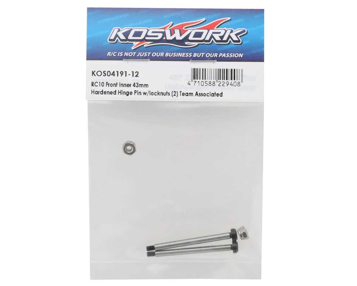 Koswork RC10 43mm Hardened Steel Front Inner Hinge Pin (2) w/locknuts