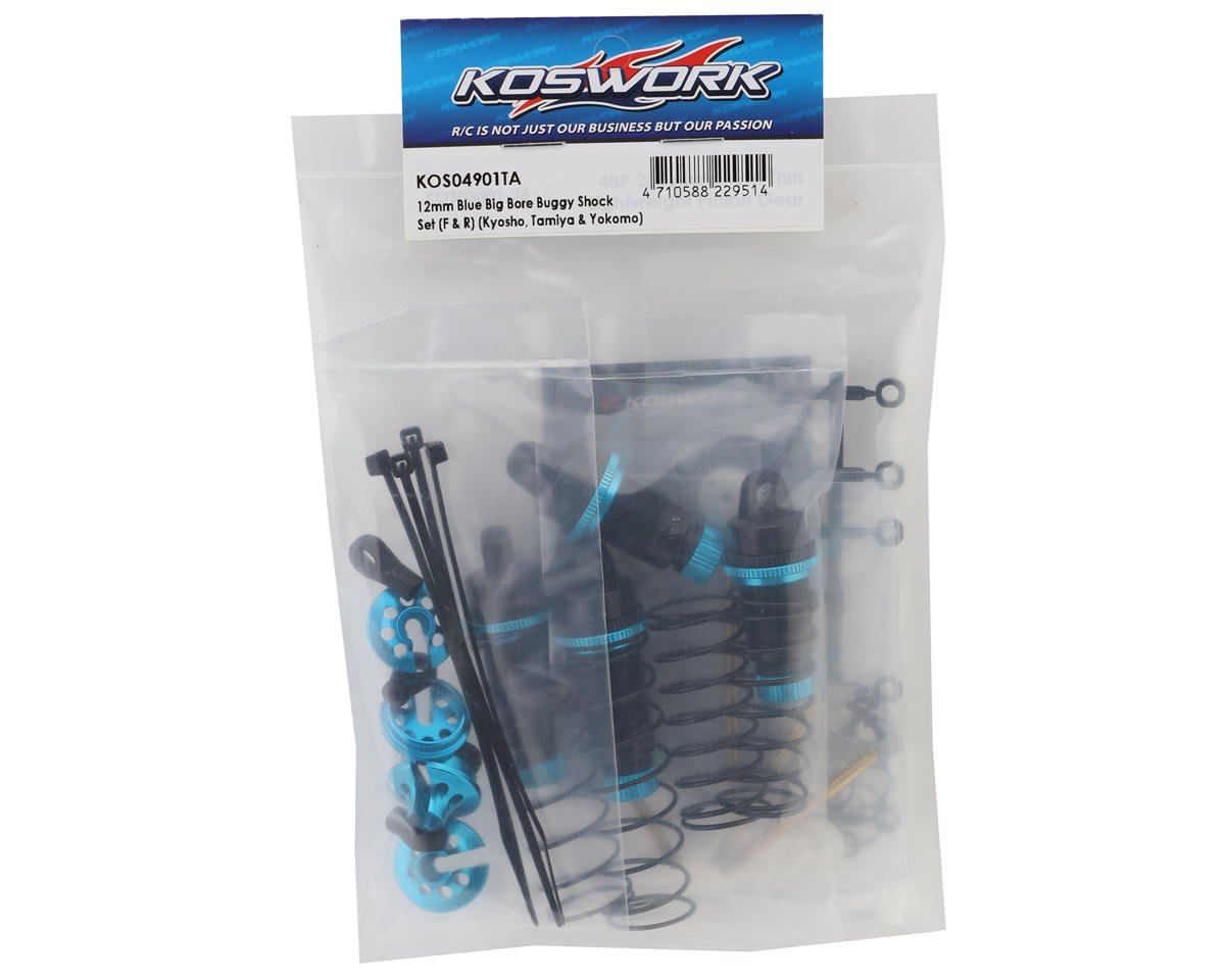 Koswork 12mm Aluminum Big Bore Vintage 1/10 Buggy Shocks Set (Blue/Black) (Kyosho/Tamiya/Yokomo)