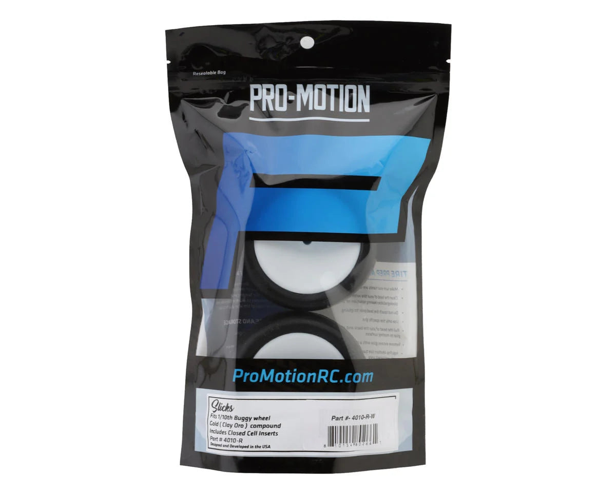 Pro-Motion Slicks 2.2'' Rear 1/10 Buggy Pre-Mount Tires (White) (2) (Clay)