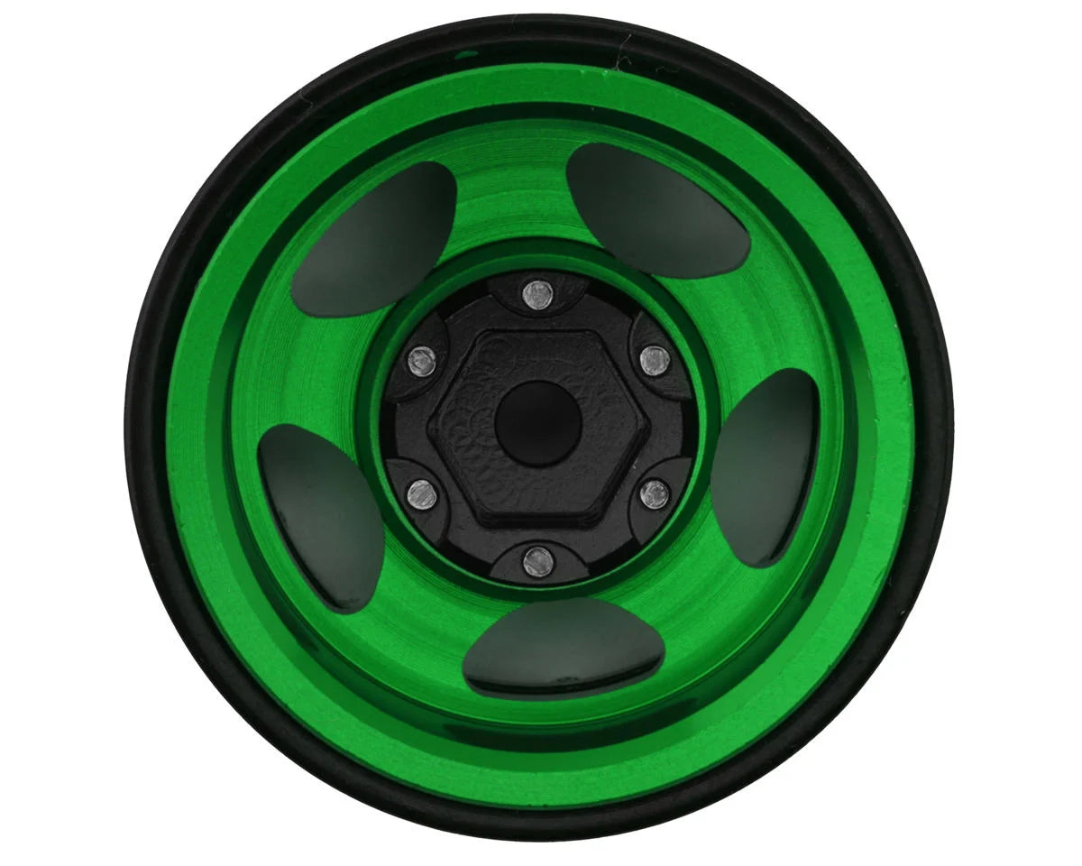 Treal Hobby Type B 1.0" 5-Spoke Beadlock Wheels (Black/Green) (4) (22.4g)