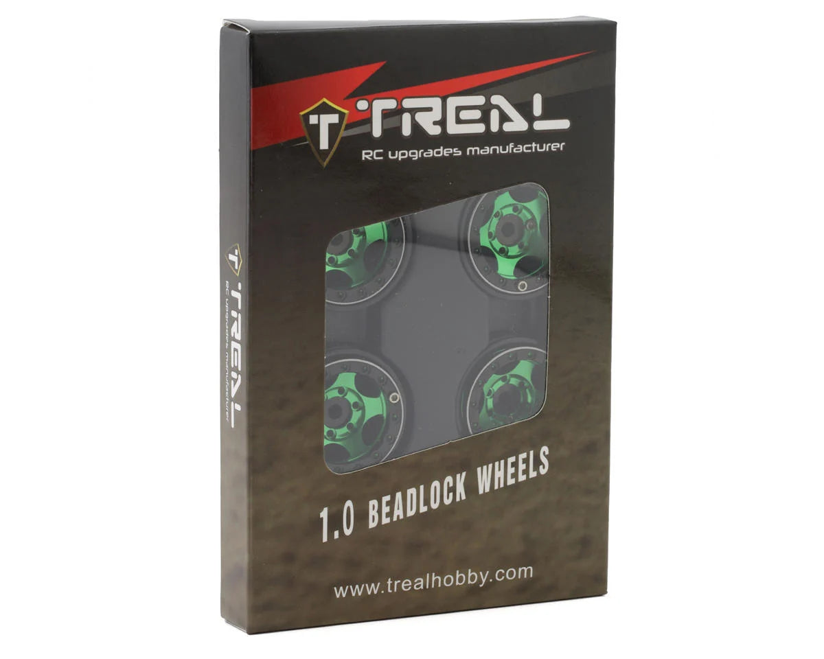 Treal Hobby Type B 1.0" 5-Spoke Beadlock Wheels (Black/Green) (4) (22.4g)